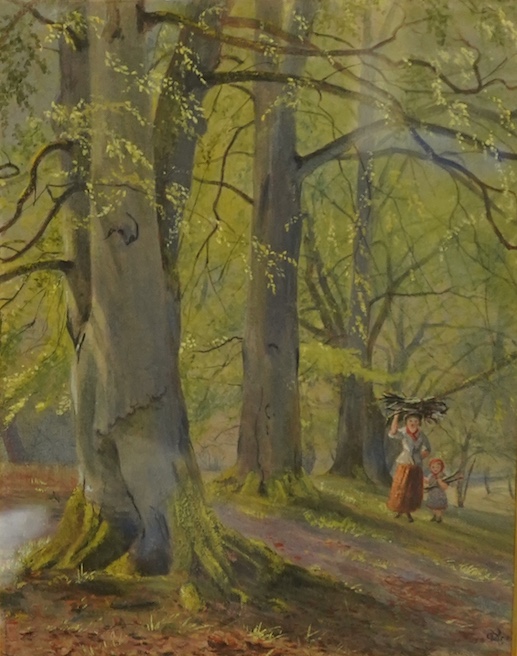 Nevil Lupton (19th. C), watercolour, ‘Beech trees in spring’, monogrammed and indistinctly dated 1858?, ink inscription verso, 25 x 19cm, housed in ornate gilt frame. Condition - fair to good